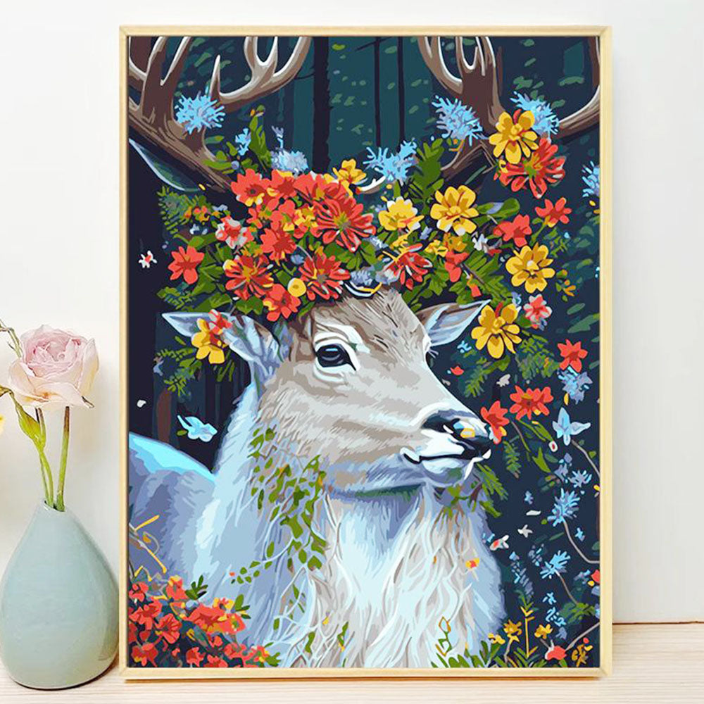 Floral - Crowned Deer in Forest- Painting by Numbers
