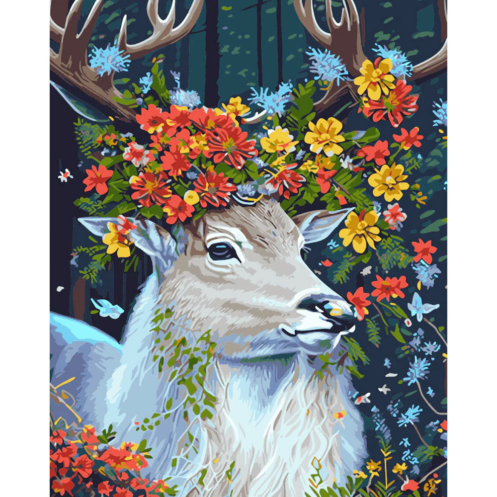 Floral - Crowned Deer in Forest- Painting by Numbers