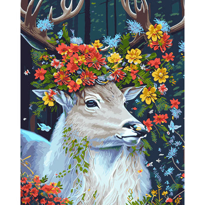 Floral - Crowned Deer in Forest- Painting by Numbers