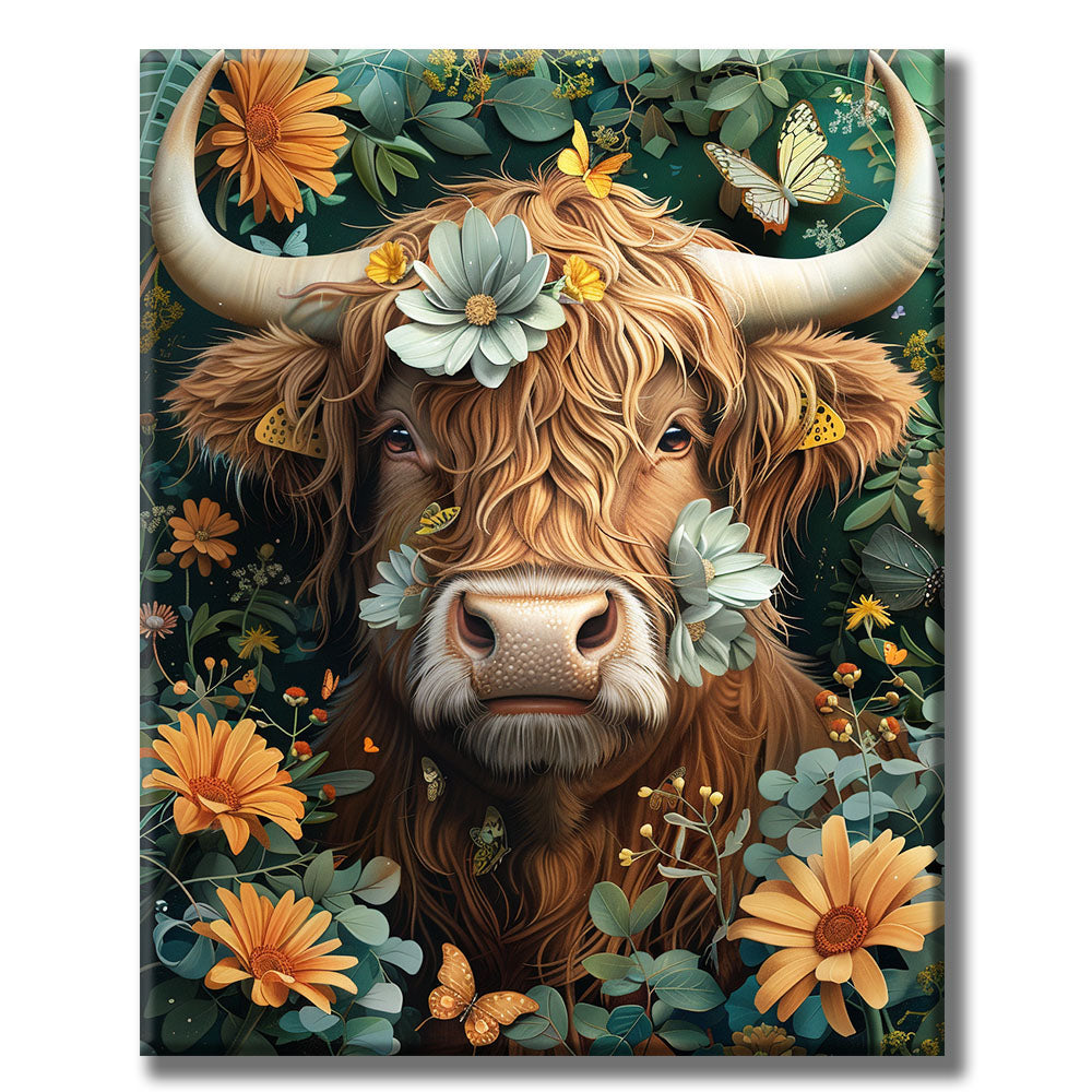Floral Whispers and a Cow's Gaze- Painting by Numbers