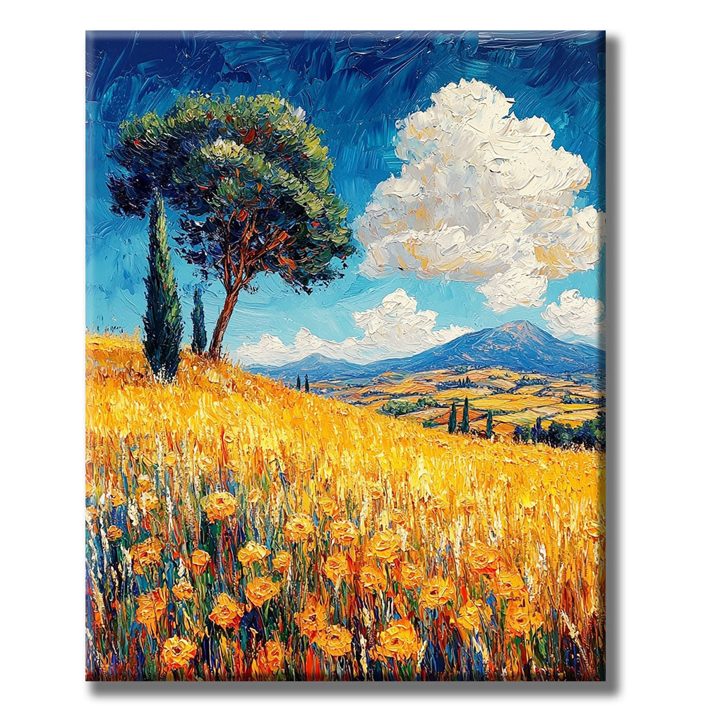 Goldene Feldlandschaft- Malen nach Zahlen
