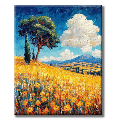 Goldene Feldlandschaft- Malen nach Zahlen