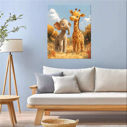 Herbstfreunde Elefant und Giraffe- Malen nach Zahlen