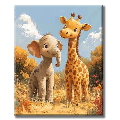 Herbstfreunde Elefant und Giraffe- Malen nach Zahlen
