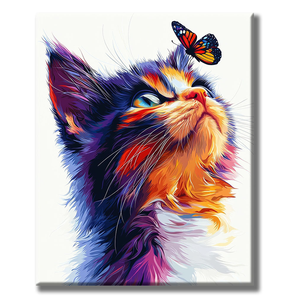 Katze mit Schmetterling- Malen nach Zahlen
