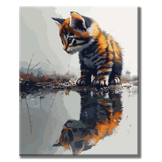 Kleiner Kater und sein Spiegelbild - Malen nach Zahlen