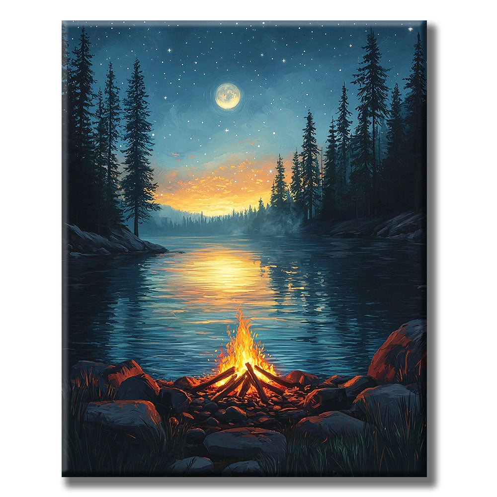 Lagerfeuer-am-See - Malen nach Zahlen