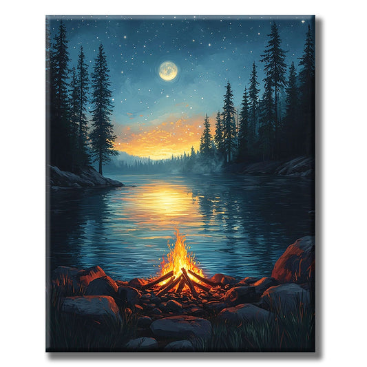 Lagerfeuer-am-See - Malen nach Zahlen