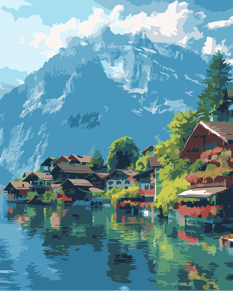 Malen nach Zahlen: Majestätische Alpengipfel am See