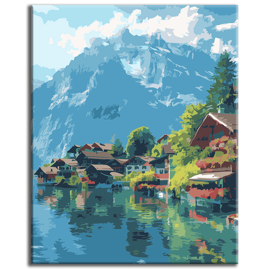 Malen nach Zahlen: Majestätische Alpengipfel am See