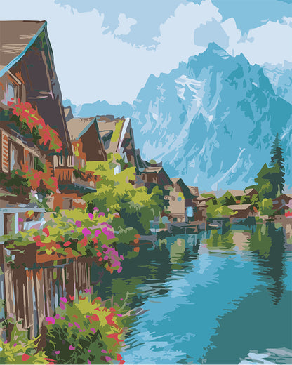 Malen nach Zahlen: Sonniger Tag am Bergsee