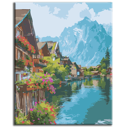 Malen nach Zahlen: Sonniger Tag am Bergsee