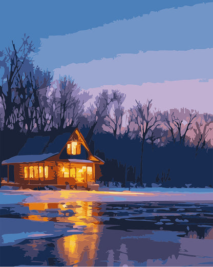 Malen nach Zahlen Stille Abenddämmerung am Wintersee
