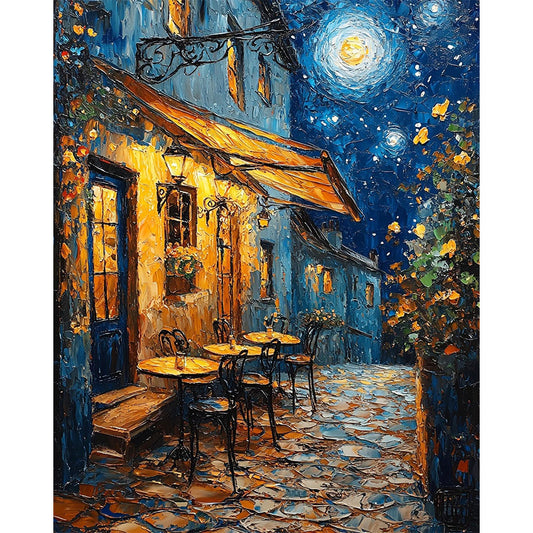 Romantisches-Café-Landschaft - Malen nach Zahlen