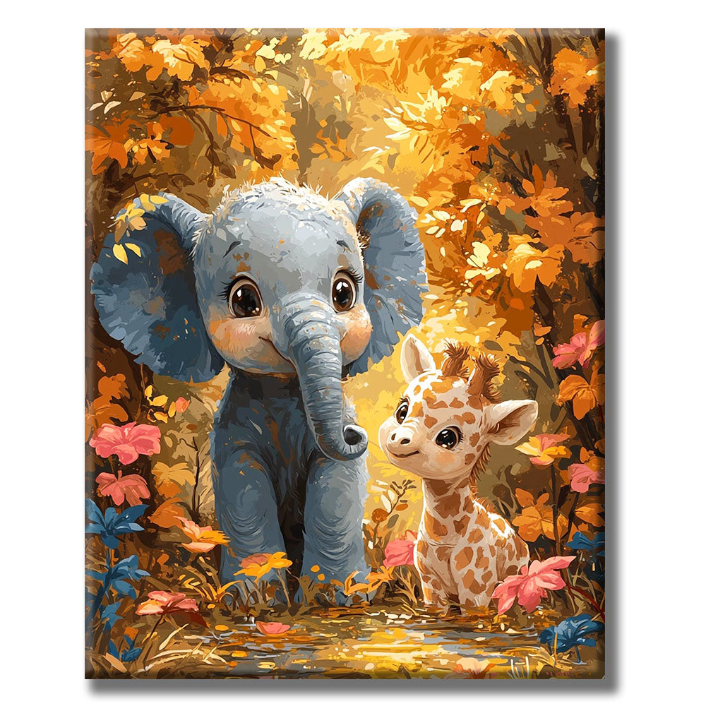 Sonnige Elefant - Giraffenfreunde- Malen nach Zahlen