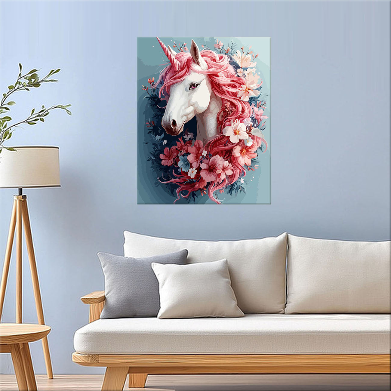 Traumhaftes Einhorn mit Blumen - Malen nach Zahlen