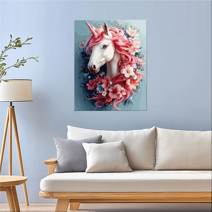 Traumhaftes Einhorn mit Blumen - Malen nach Zahlen