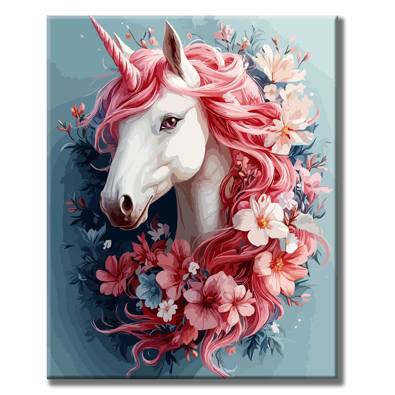 Traumhaftes Einhorn mit Blumen - Malen nach Zahlen