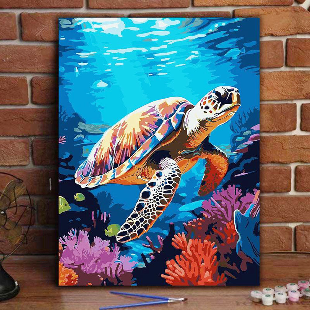 Turtle in the Coral - Sea Paradise- Painting by Numbers