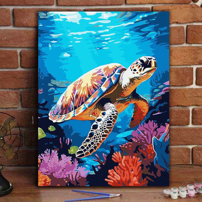 Turtle in the Coral - Sea Paradise- Painting by Numbers